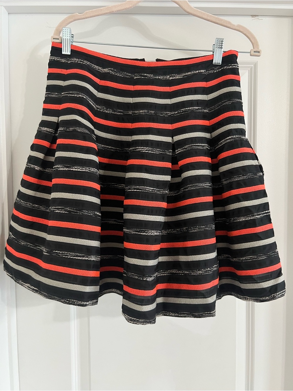 HD in Paris Black Skater Skirt with Orange & Cream Stripes, size: 8 US